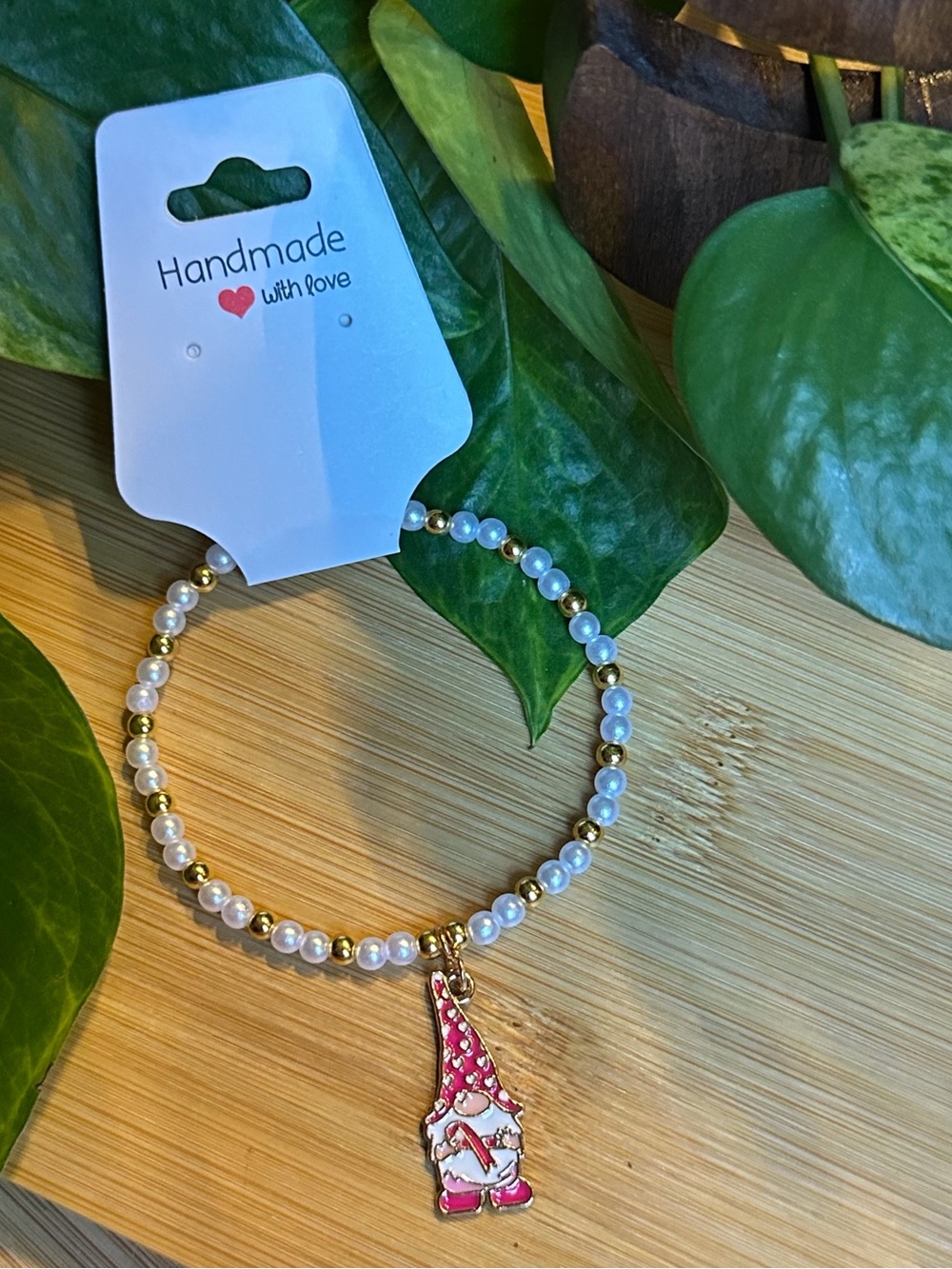 🎀 Breast Cancer Awareness Stretchy Beaded Bracelet | Handmade | Dangle Charm 🎀